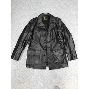 Sutton California Leather Jacket Mens 42 Black Car Coat Button Front Lined
